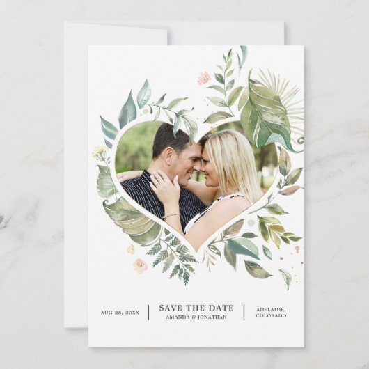 Serenity Watercolor Greenery Geometric Wedding Save The Date (Vorderseite)