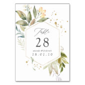 Serenity Watercolor Greenery Geometric Wedding Tischnummer (Rückseite)