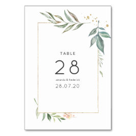Serenity Watercolor Greenery Geometric Wedding Tischnummer