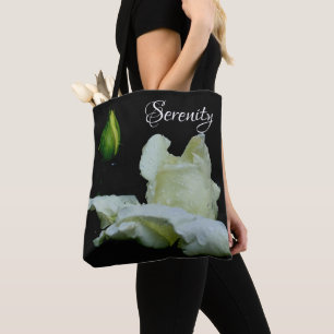 Serenity White Rosebud Inspirierende Worte Tasche