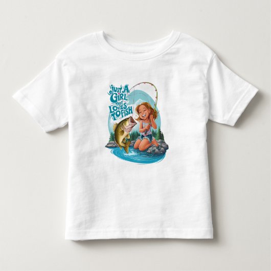 Serenitys Fang: Girl Fishing on a Rock Kleinkind T-shirt (Vorderseite)