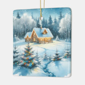 Serenlogkabine im Winterwald Keramikornament (Links)