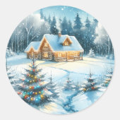 Serenlogkabine im Winterwald Runder Aufkleber (Vorderseite)