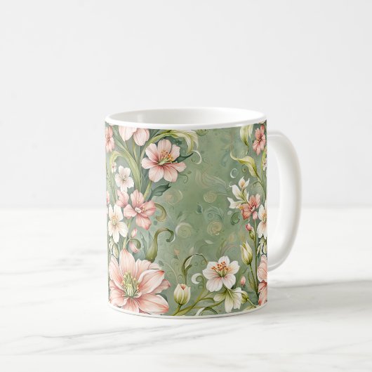 Serenrosa und weiße Blume auf dem Schlachtfeld Kaffeetasse (VorderseiteRechts)