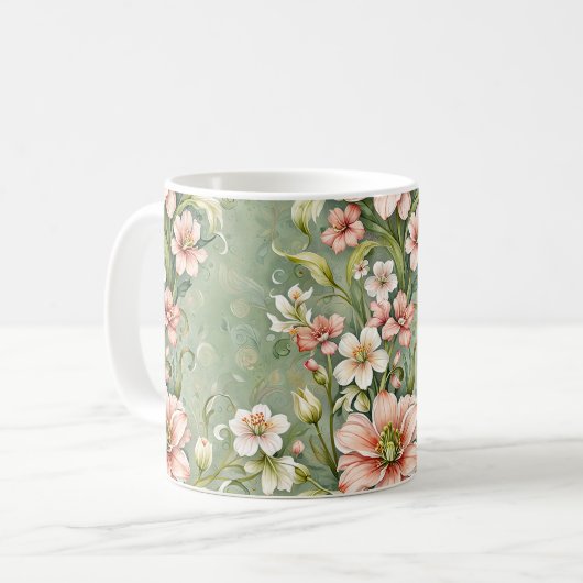 Serenrosa und weiße Blume auf dem Schlachtfeld Kaffeetasse (Vorderseite Links)