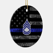 Sergeant First Class Thin Blue Line Distressed Fla Keramik Ornament (Rechts)