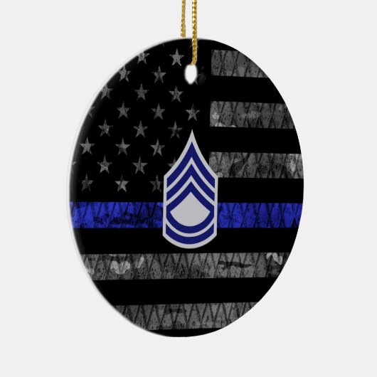 Sergeant First Class Thin Blue Line Distressed Fla Keramik Ornament (Rechts)