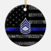 Sergeant First Class Thin Blue Line Distressed Fla Keramik Ornament (Vorne)