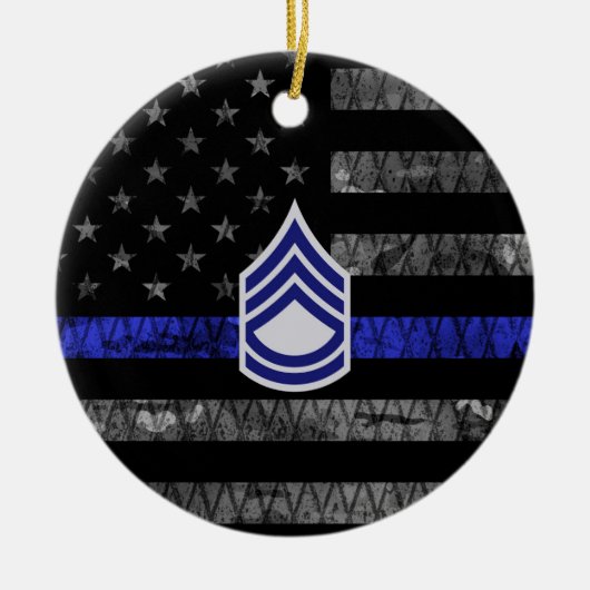 Sergeant First Class Thin Blue Line Distressed Fla Keramik Ornament (Vorne)