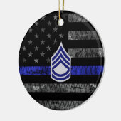 Sergeant First Class Thin Blue Line Distressed Fla Keramik Ornament (Links)