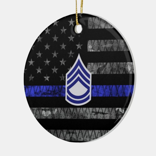 Sergeant First Class Thin Blue Line Distressed Fla Keramik Ornament (Links)