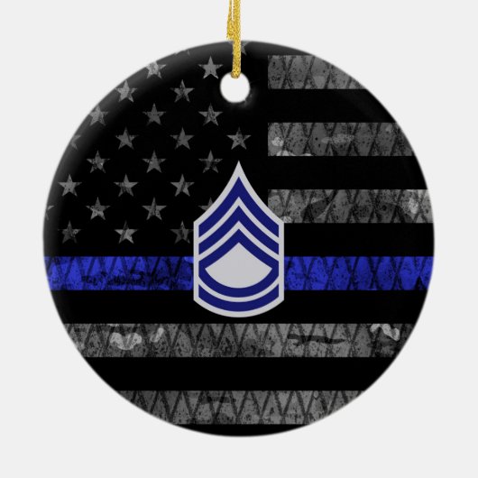 Sergeant First Class Thin Blue Line Distressed Fla Keramik Ornament (Hinten)