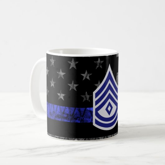 Sergeant mit Diamond Thin Blue Line Distressed Fl Kaffeetasse (Vorderseite Links)
