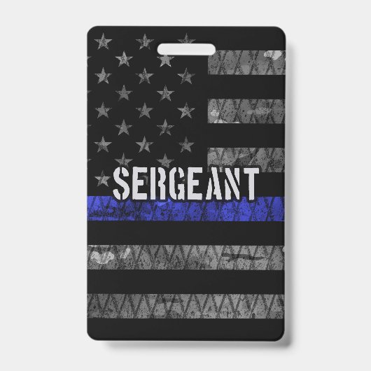 Sergeant Thin Blue Line abgenutzte Flagge Ausweis (Vorderseite)