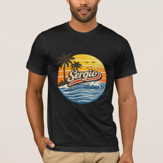 Sergio Retro Sonnenuntergang Namensdesign T-Shirt