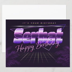 Serhat Name Vorname lila retro Karte Geburtstag