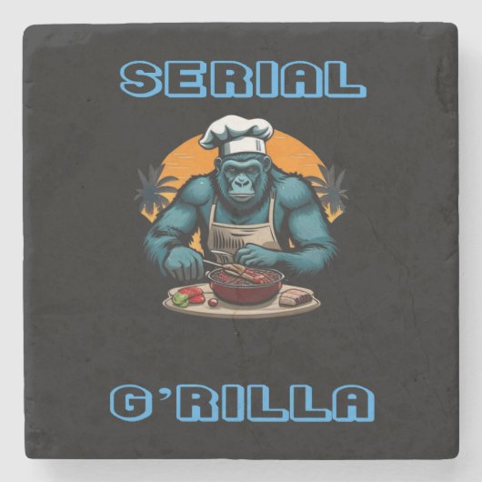 Serial G'rilla Master GRILLEN Griller Fun Pun Steinuntersetzer (Vorderseite)