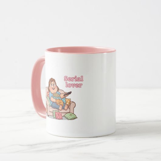Serial Lover Mug – Cozy Night with Cat & Popcorn Tasse (Vorderseite Links)