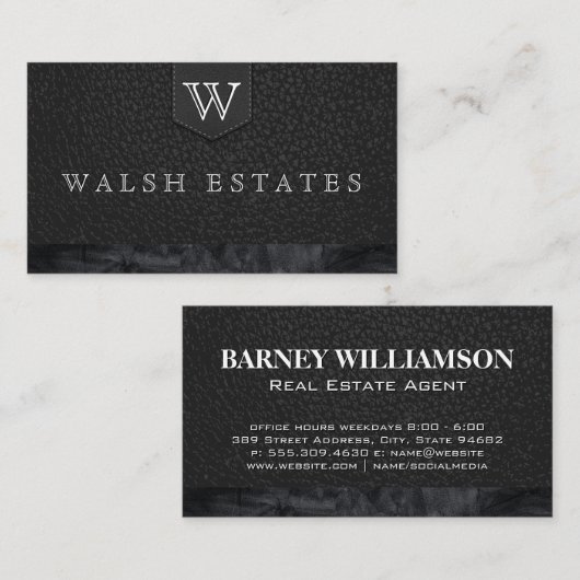 Serientyp Monogramm/Lederhintergrund Visitenkarte (Vorne/Hinten)