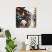 series_2_9|Square Puddle Reflection White Cat Art Poster (Heimbüro)