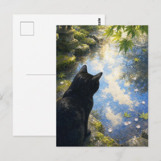 series_4_10|Kyoto Puddle Reflection Black Cat Art Postkarte
