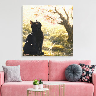series_4_1|Sakura Black Cat Square Japanese Art Leinwanddruck