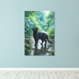 series_4_4|Summer Rain Black Cat Japanese Art Leinwanddruck