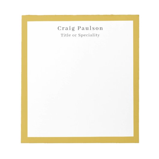 Serif Font Simple Professional Plain Gold White Notizblock (Vorderseite)