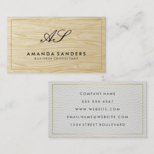 Serif Monogramm Holz und Leder Visitenkarte