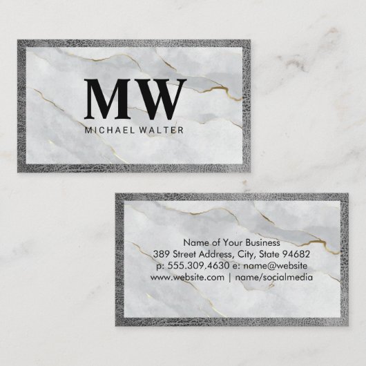 Serif Monogramm | Marmorleder Lux Visitenkarte (Vorne/Hinten)