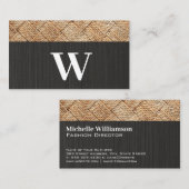 Serif Monogramm | Schwarze Textur | Woven Visitenkarte (Vorne/Hinten)