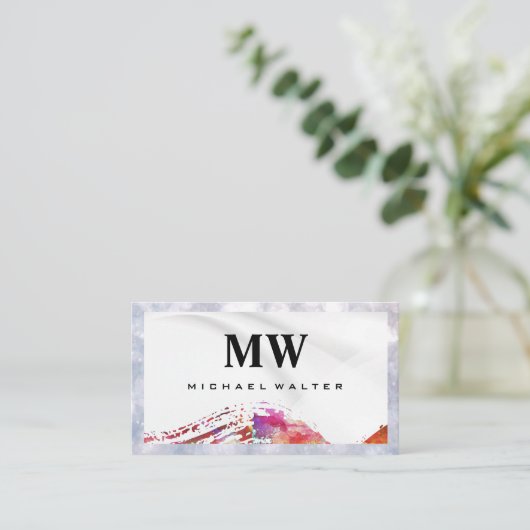 Serif Monogramm | Wasserfarbe gebürstet Visitenkarte (Stehend Vorderseite)