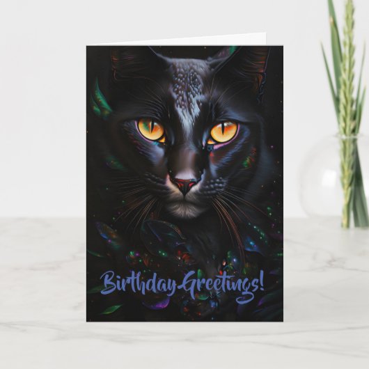 Seriöse Black Cat Whimsical Pun Birthday Card Karte (Vorderseite)