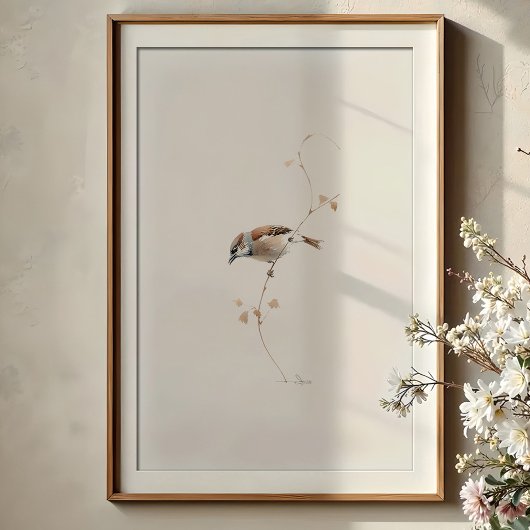 Seriöse Haussperling-Aquarell-Kunst Poster