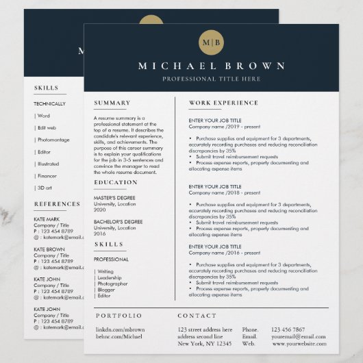 Seriöse Lebenslauf Cv Vorlage einfach klar (Vorne/Hinten)