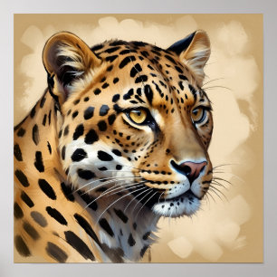 Seriöse Leopardenmalerei auf braunem Hintergrund Poster