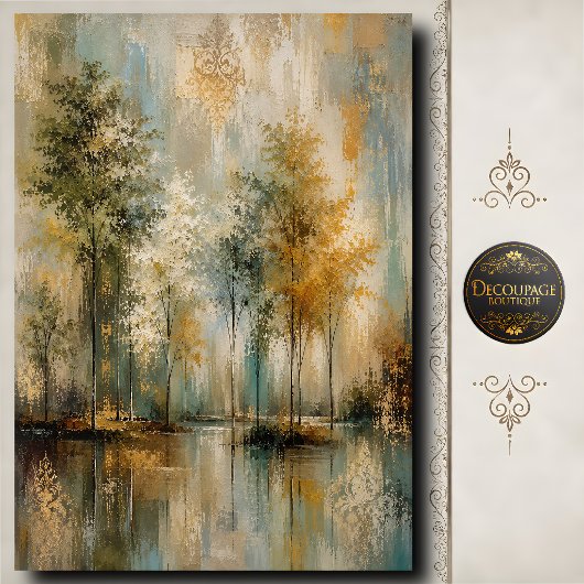 Seriöse Waldreflexions-Decoupage-Landschaft Seidenpapier