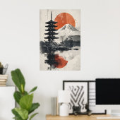 Seriöser Japandi-inspirierter Collage-Kunstprint m Poster (Heimbüro)