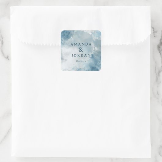 Seriöses Blau Wasserfarbe Dankbarkeit Quadratischer Aufkleber (Tasche)