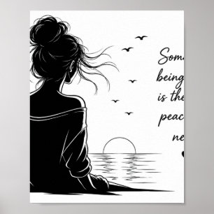 Seriöses Mädchen und Sonnenuntergang-Typografie-Pl Poster