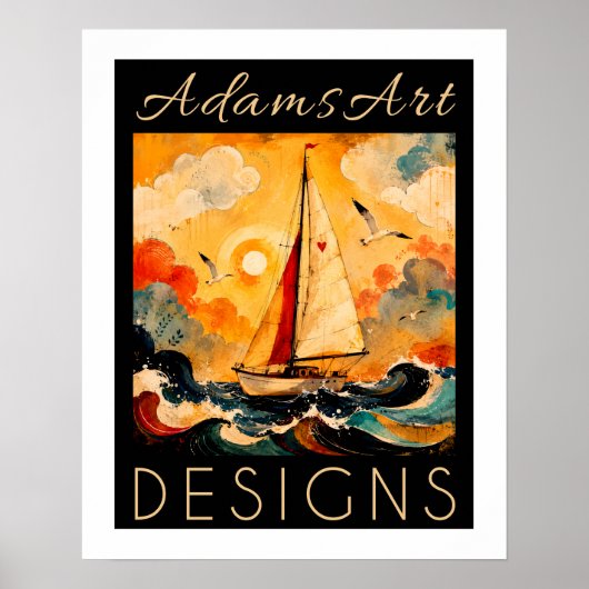 Seriöses Segelboot auf See Impasto-Küstenkunst Poster (Vorne)