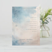 Seriöses Wasserfarben-Hochzeitsprogramm in Blau Programm (Stehend Vorderseite)