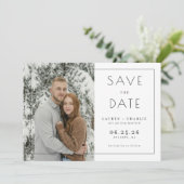 Seriöses Weiß Minimalistisches Foto Save The Date (Stehend Vorderseite)