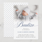 Seriöses weißes Script Bautizo-Fotodesign Einladung (Vorne/Hinten)