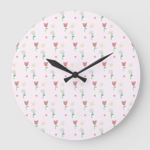 Seriosität Niedlich rosa Blume Muster Wall Clock Große Wanduhr