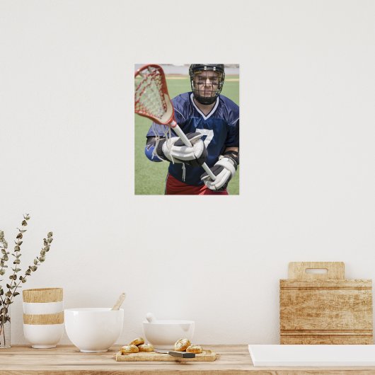 Serious lacrosse player holding crosse poster (Küche)