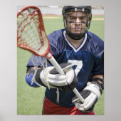 Serious lacrosse player holding crosse poster (Vorne)