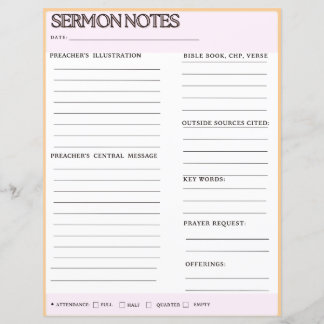 Sermon Notes-Arbeitsblätter