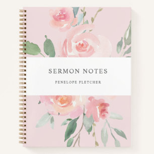 Sermon Notes Watercolor Floral Blues Pink Notizblock