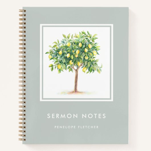 Sermon Notes Watercolor Lemon Tree Sage Green Notizblock (Vorderseite)
